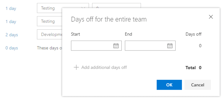 azure devops capacity days off