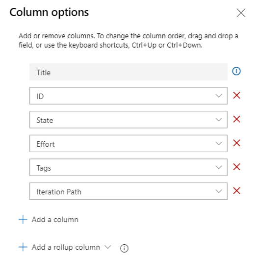 azure devops column options