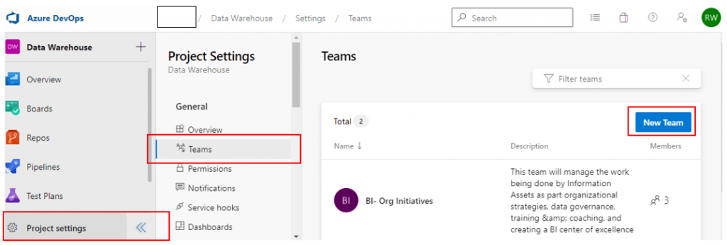 azure devops team setup