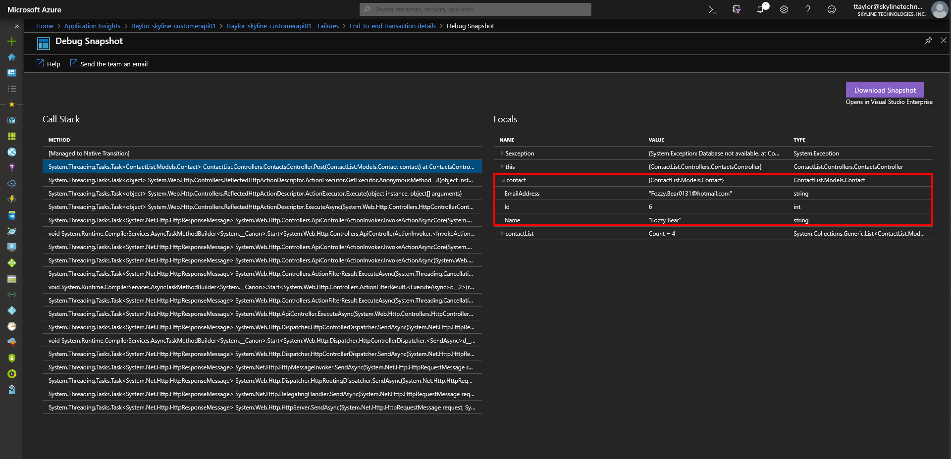 azure snapshot debugger failures