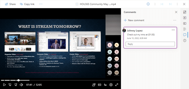 microsoft streams on sharepoint video comments